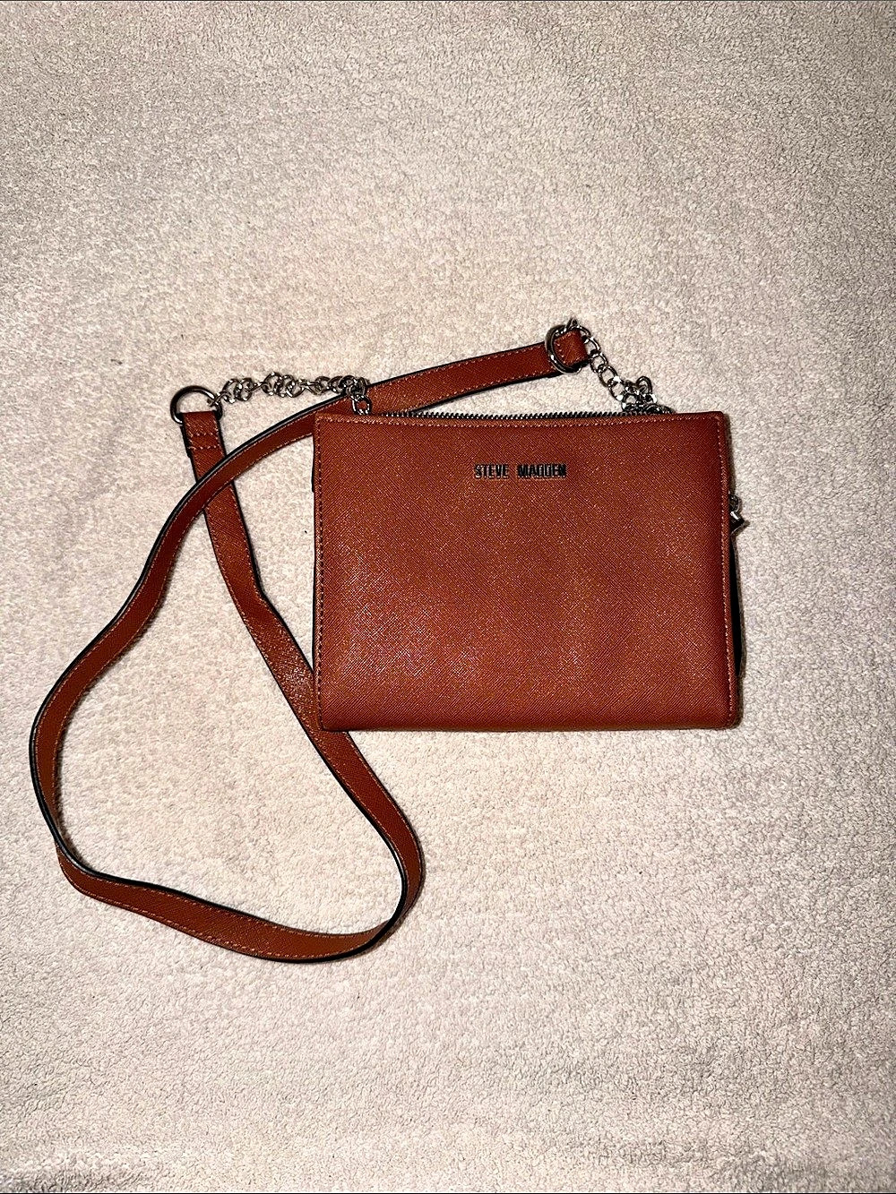 Steve Madden Saffiano Faux Leather Crossbody Wallet Bag Brown & Black